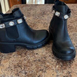 Black Ankle Boots with Crystal Embellishments